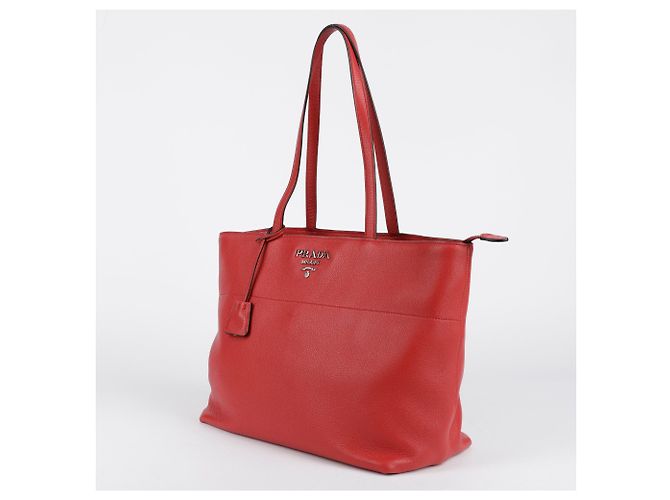Prada Rote Vitello Phoenix Leder Tote und Schultertasche - Ansicht 5
