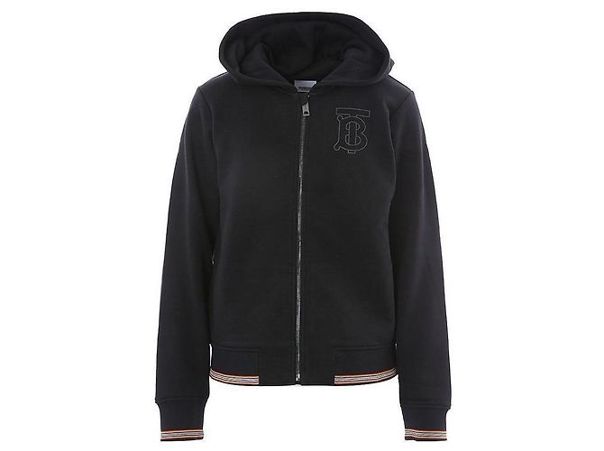 Burberry Schwarzer Kapuzenpullover mit Reißverschluss und Monogramm-Motiv - Ansicht 3