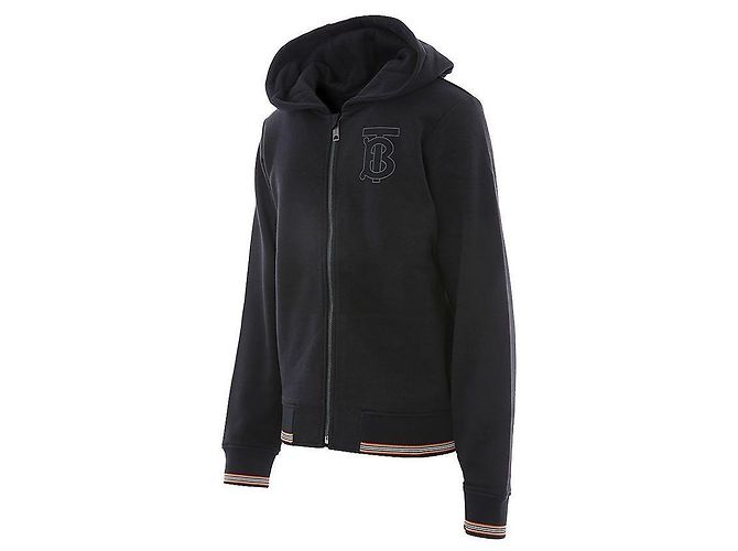 Burberry Schwarzer Kapuzenpullover mit Reißverschluss und Monogramm-Motiv - Ansicht 4