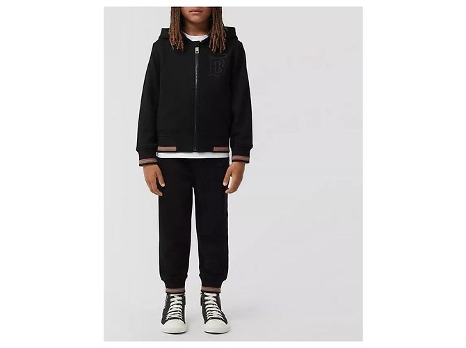 Burberry Schwarzer Kapuzenpullover mit Reißverschluss und Monogramm-Motiv - Ansicht 8