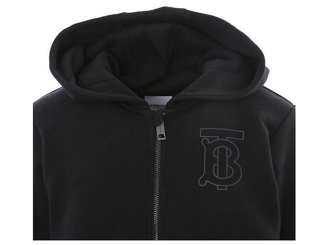 Burberry Schwarzer Kapuzenpullover mit Reißverschluss und Monogramm-Motiv - Ansicht 9