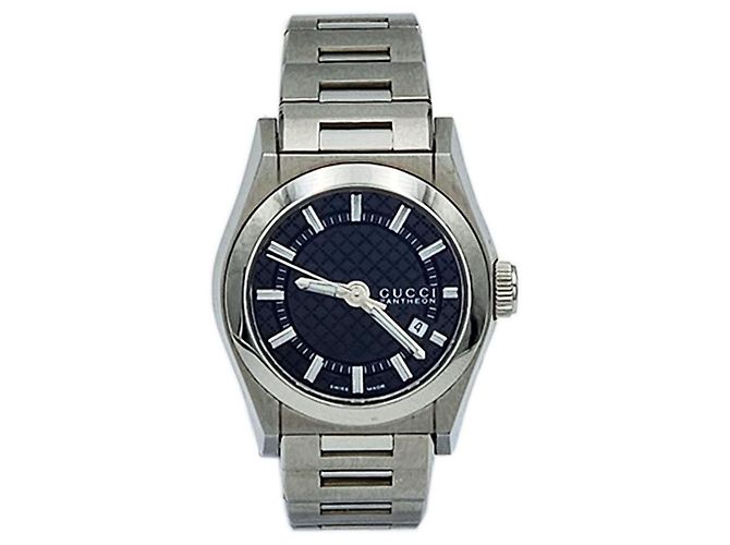 Gucci Orologio da donna rotondo in acciaio con quadrante nero Panteon - vista 2