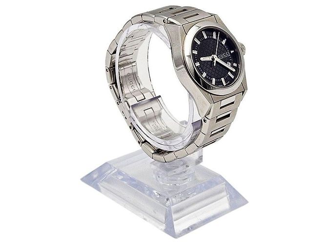 Gucci Orologio da donna rotondo in acciaio con quadrante nero Panteon - vista 4