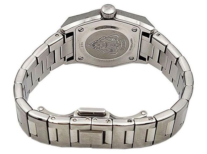 Gucci Orologio da donna rotondo in acciaio con quadrante nero Panteon - vista 5
