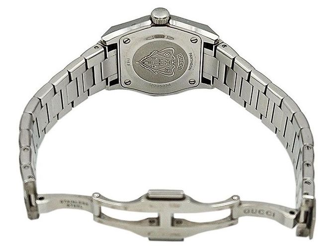 Gucci Orologio da donna rotondo in acciaio con quadrante nero Panteon - vista 6