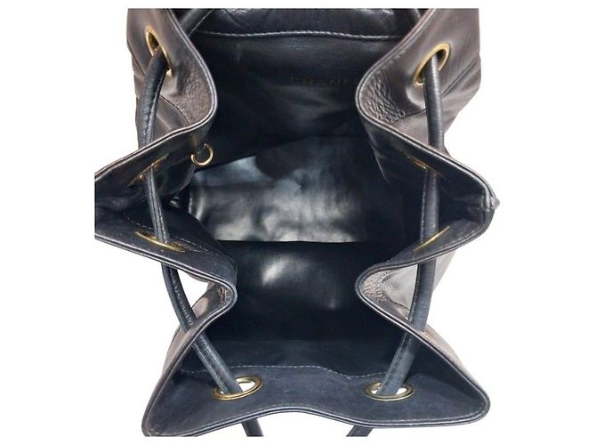 Chanel Black Lambskin CC Logo Drawstring Sling Bag Backpack - view 3