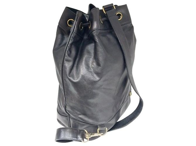 Chanel Black Lambskin CC Logo Drawstring Sling Bag Backpack - view 5