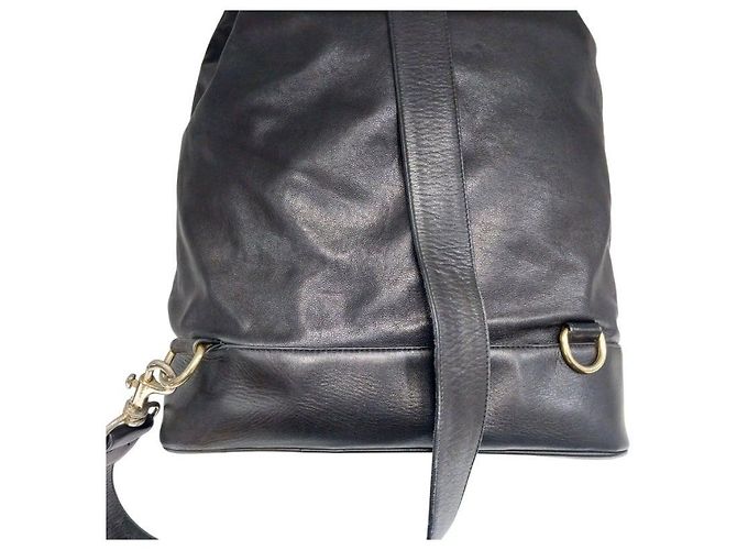 Chanel Black Lambskin CC Logo Drawstring Sling Bag Backpack - view 6