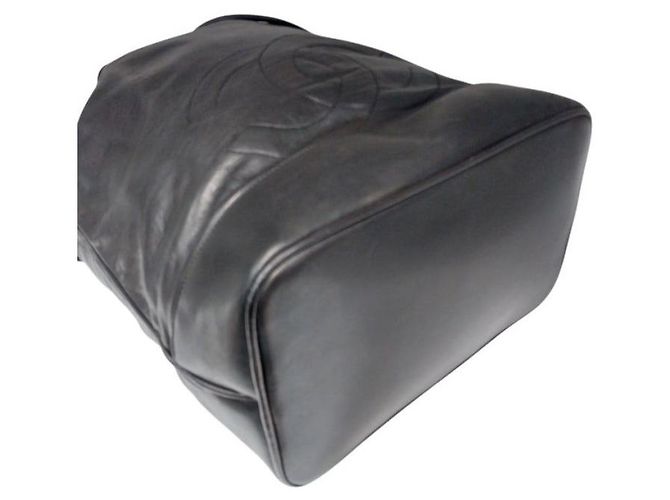 Chanel Black Lambskin CC Logo Drawstring Sling Bag Backpack - view 8