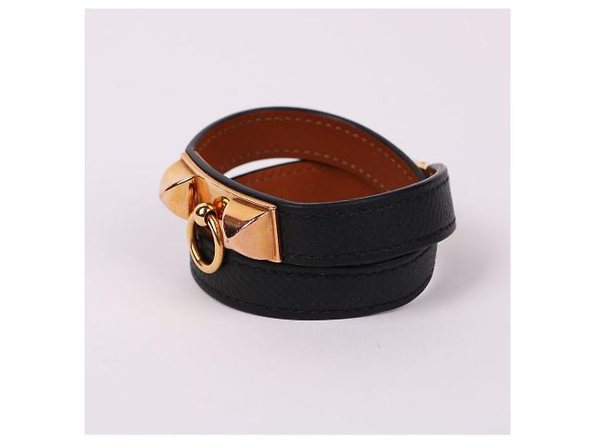 Hermès Pulsera doble reversible en cuero negro - vista 2