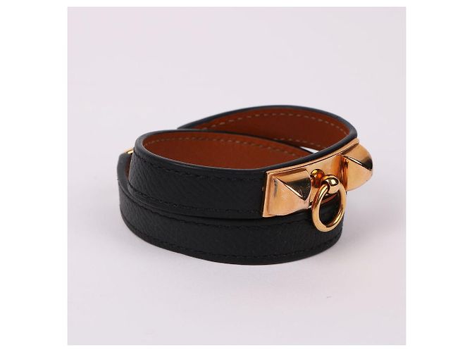 Hermès Pulsera doble reversible en cuero negro - vista 3