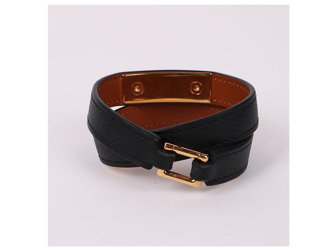 Hermès Pulsera doble reversible en cuero negro - vista 4