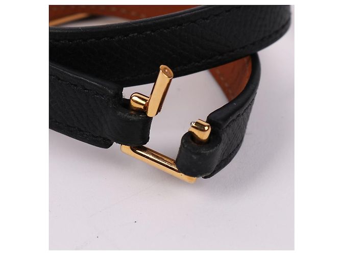 Hermès Pulsera doble reversible en cuero negro - vista 5