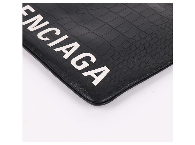 Balenciaga Crocodile Pattern Large Clutch Bag Black - view 10