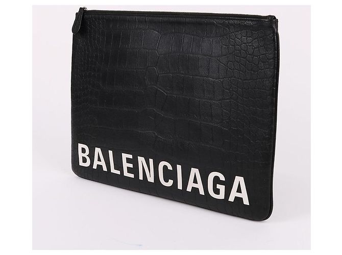 Balenciaga Crocodile Pattern Large Clutch Bag Black - view 3