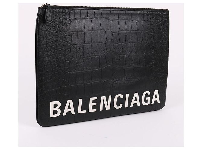 Balenciaga Crocodile Pattern Large Clutch Bag Black - view 4