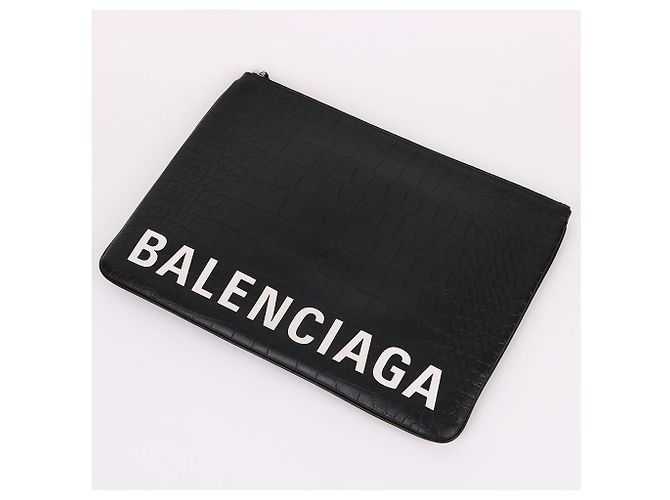 Balenciaga Crocodile Pattern Large Clutch Bag Black - view 7
