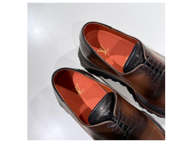 Louis Vuitton Mocassino Derby Clipper in pelle di vitello Cognac Brown Marrone - vista 8