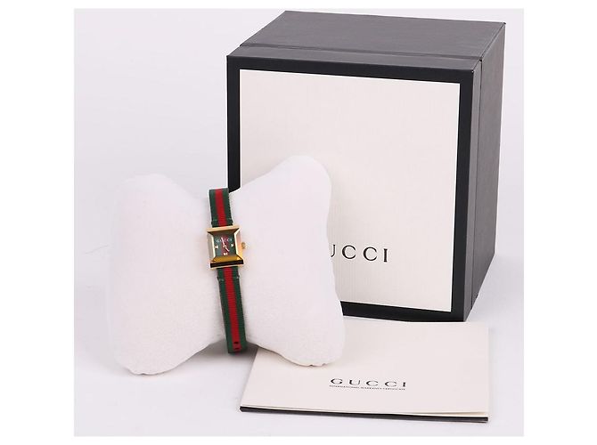 Gucci Reloj de mujer cuadrado con correa de tres líneas chapado en oro Multicolor - vista 12