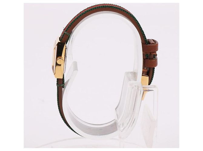 Gucci Reloj de mujer cuadrado con correa de tres líneas chapado en oro Multicolor - vista 3