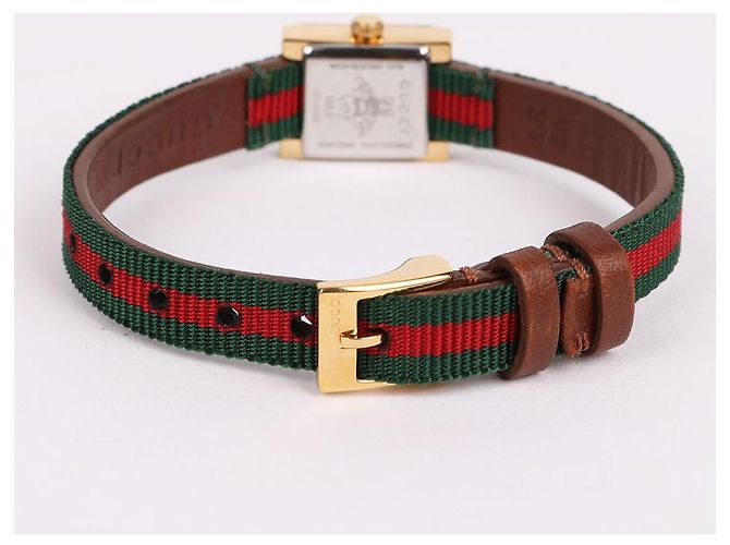 Gucci Reloj de mujer cuadrado con correa de tres líneas chapado en oro Multicolor - vista 7