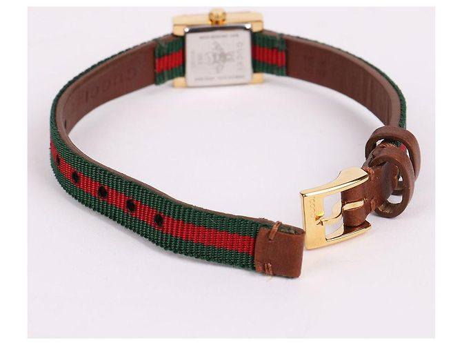 Gucci Reloj de mujer cuadrado con correa de tres líneas chapado en oro Multicolor - vista 9