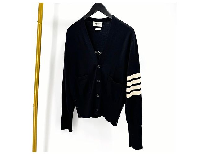 Thom Browne Diagonal Armband Mr. Tom Merinowolle Cardigan Schwarz - Ansicht 2