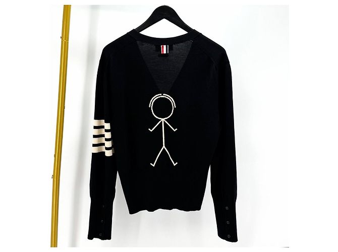 Thom Browne Diagonal Armband Mr. Tom Merinowolle Cardigan Schwarz - Ansicht 3