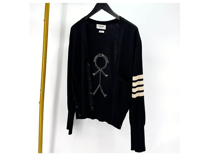 Thom Browne Diagonal Armband Mr. Tom Merinowolle Cardigan Schwarz - Ansicht 4