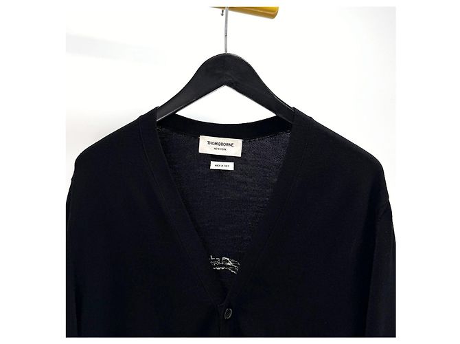 Thom Browne Diagonal Armband Mr. Tom Merinowolle Cardigan Schwarz - Ansicht 6