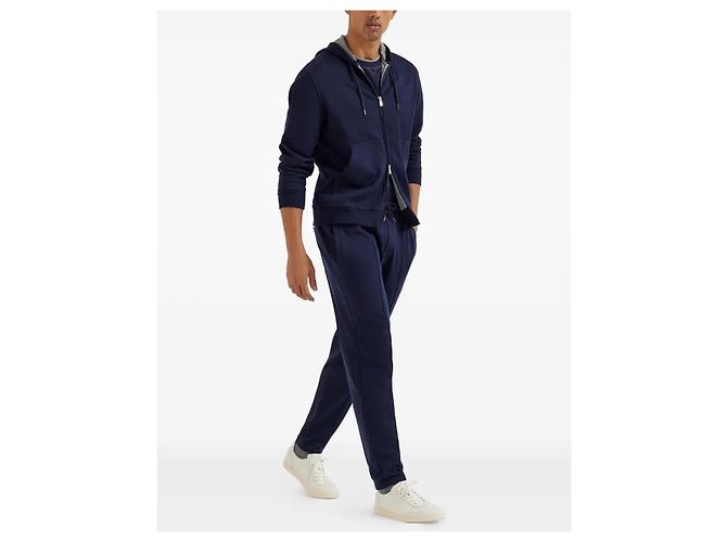 Brunello Cucinelli Double Layer Stitch T-Shirt with Logo Embroidery Blue - view 11