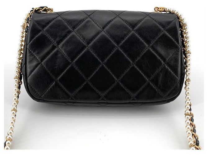 Chanel Mini borsa flap in pelle di vitello Classic Pearl Nero - vista 5