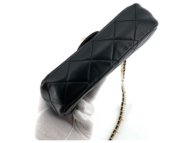 Chanel Mini borsa flap in pelle di vitello Classic Pearl Nero - vista 6
