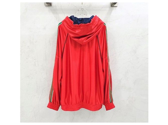 Gucci gg GG Jersey-Kapuzenpullover mit technischen Web-Details und drei Streifen Rot - Ansicht 2
