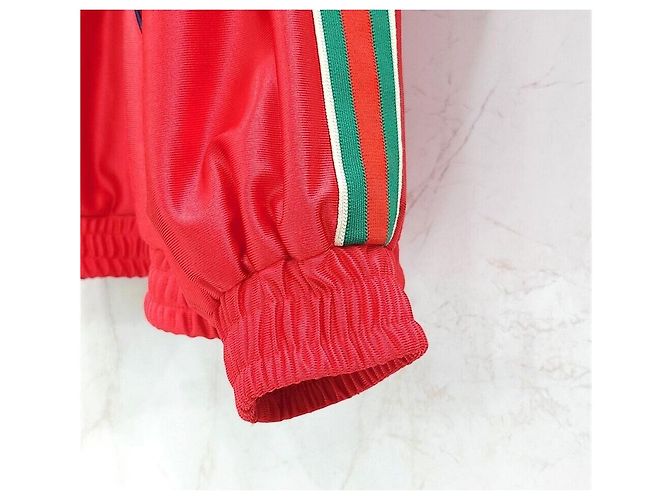 Gucci gg GG Jersey-Kapuzenpullover mit technischen Web-Details und drei Streifen Rot - Ansicht 4