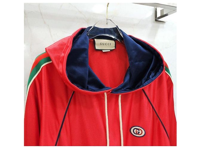 Gucci gg GG Jersey-Kapuzenpullover mit technischen Web-Details und drei Streifen Rot - Ansicht 5