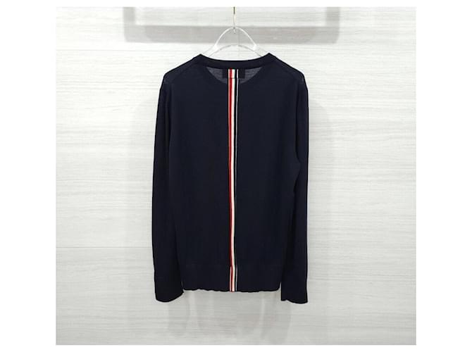Thom Browne Navy Wollstrick mit drei Streifen Blau - Ansicht 2