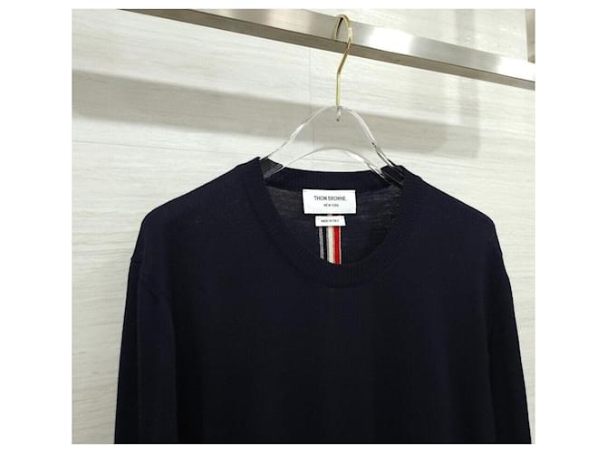 Thom Browne Navy Wollstrick mit drei Streifen Blau - Ansicht 3