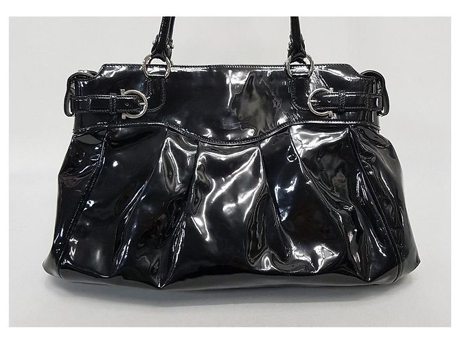 Salvatore Ferragamo Borsa a tracolla in smalto nero - vista 2