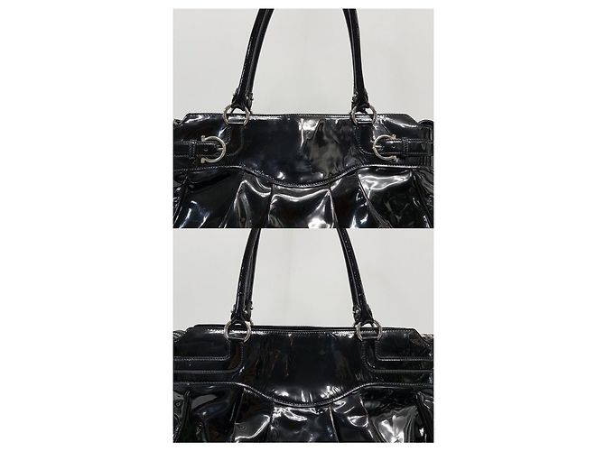 Salvatore Ferragamo Borsa a tracolla in smalto nero - vista 4