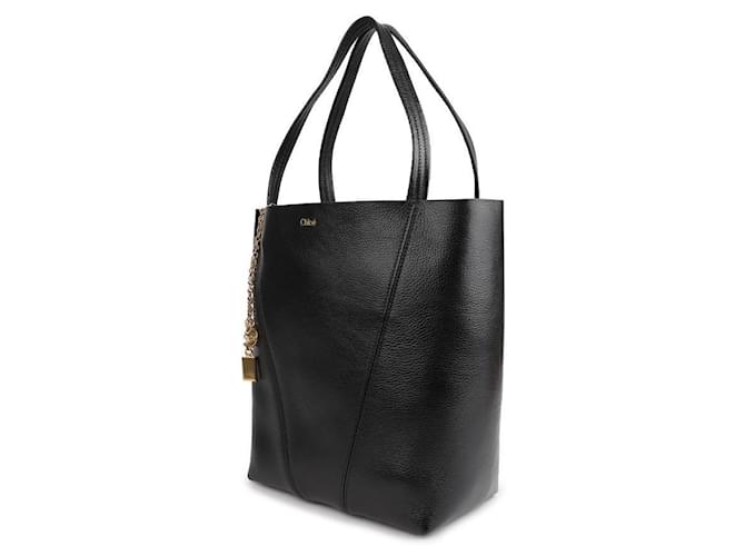 Chloé Borsa Tote Spin in pelle granulata Nero - vista 4