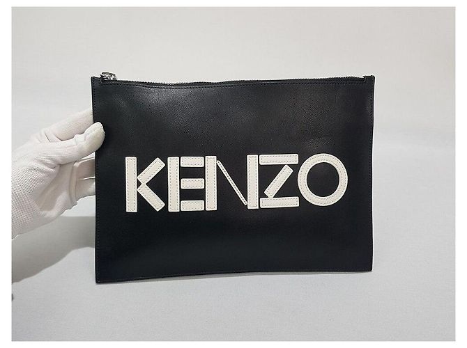 Kenzo Clutch de couro com logo Preto - vista 2