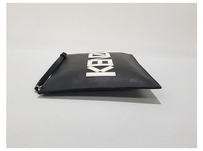 Kenzo Clutch de couro com logo Preto - vista 3