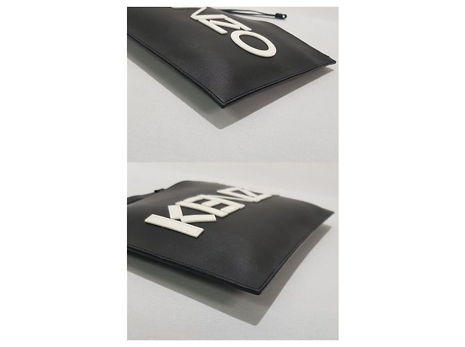 Kenzo Clutch de couro com logo Preto - vista 6