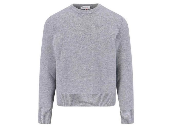 Thom Browne Rundhals-Pullover aus Merinowolle-Strick mit RWB auf der Rückseite Braun - Ansicht 3