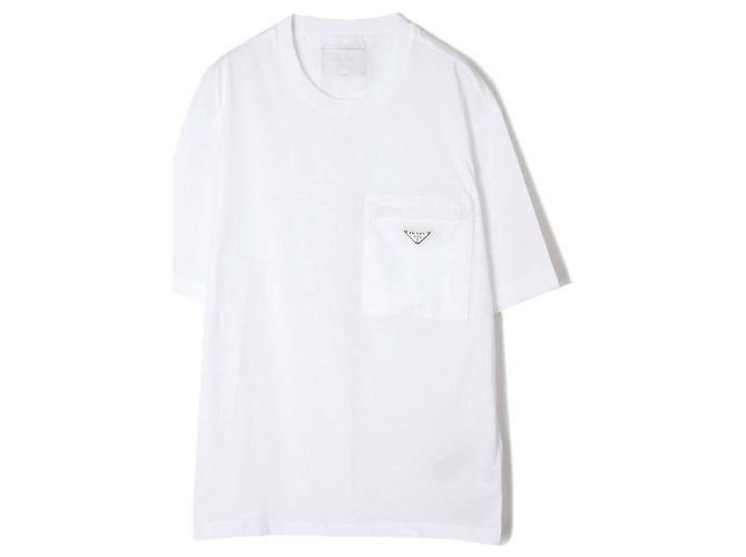 Prada Kurzärmeliges Baumwoll-T-Shirt mit Nylon-Tasche Silber - Ansicht 4