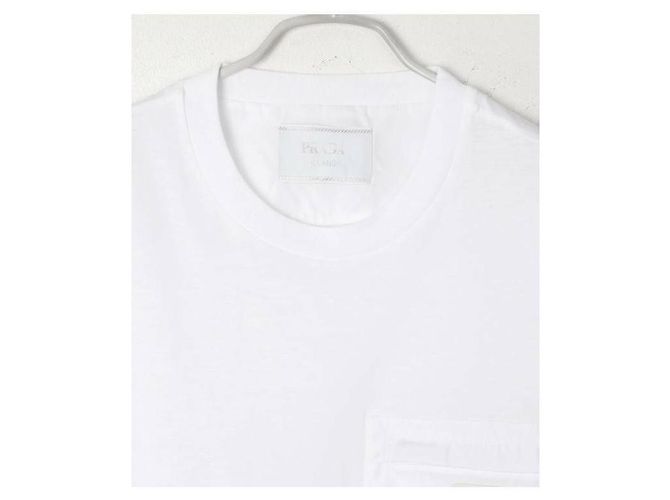 Prada Kurzärmeliges Baumwoll-T-Shirt mit Nylon-Tasche Silber - Ansicht 6