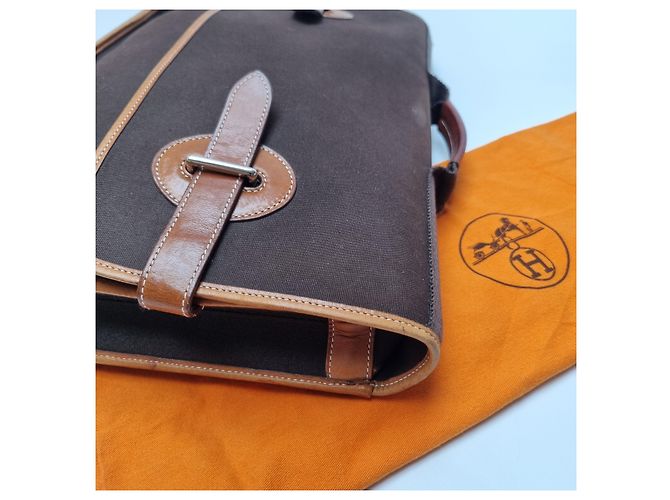 Hermès Valigetta Officier Buena Ventura MM Toile Marrone - vista 10