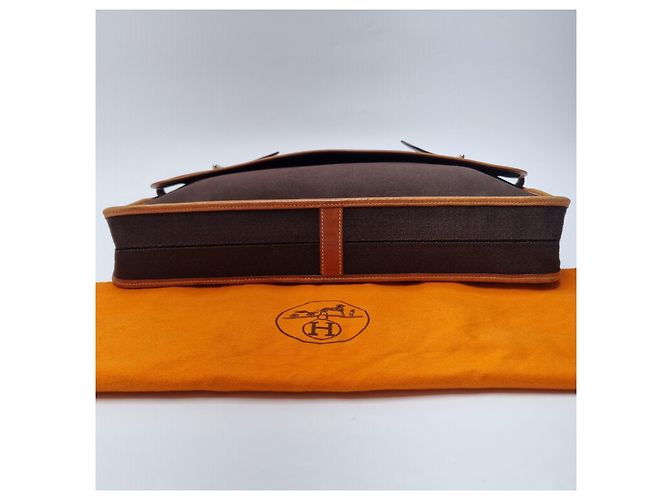Hermès Valigetta Officier Buena Ventura MM Toile Marrone - vista 11