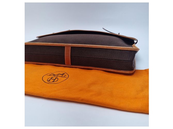 Hermès Valigetta Officier Buena Ventura MM Toile Marrone - vista 12